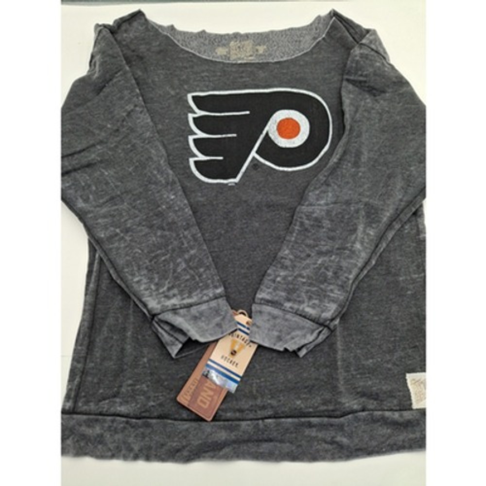 Philadelphia Flyers Retro Brand Women Gray Cut Neck Vintage Wash Sweater XL, New